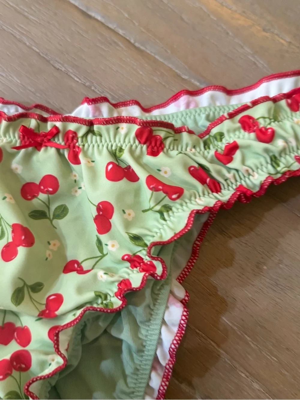 Frankies Bikinis Cherry Hearts Green Cheeky Bikini Bottoms